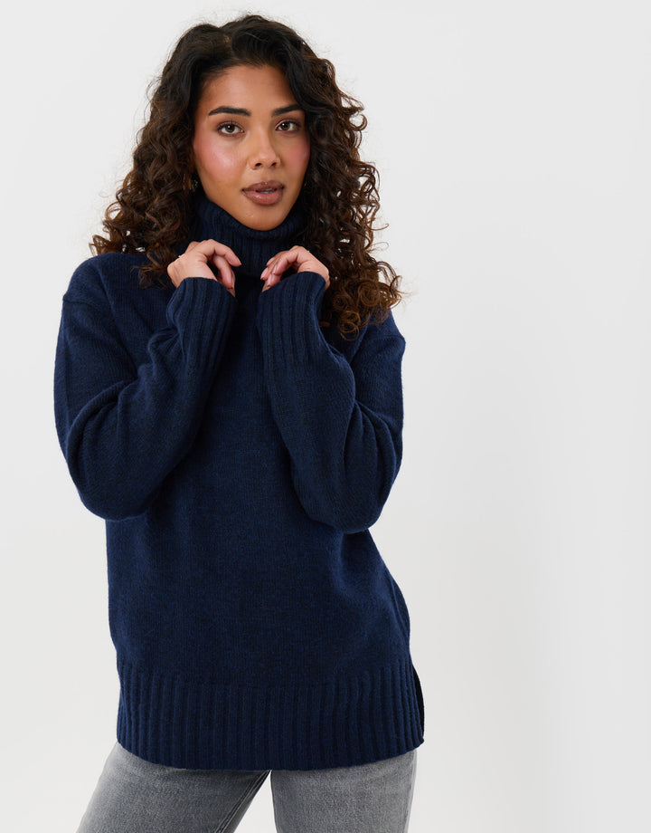 The Oversized Roll Neck Jumper in Navy