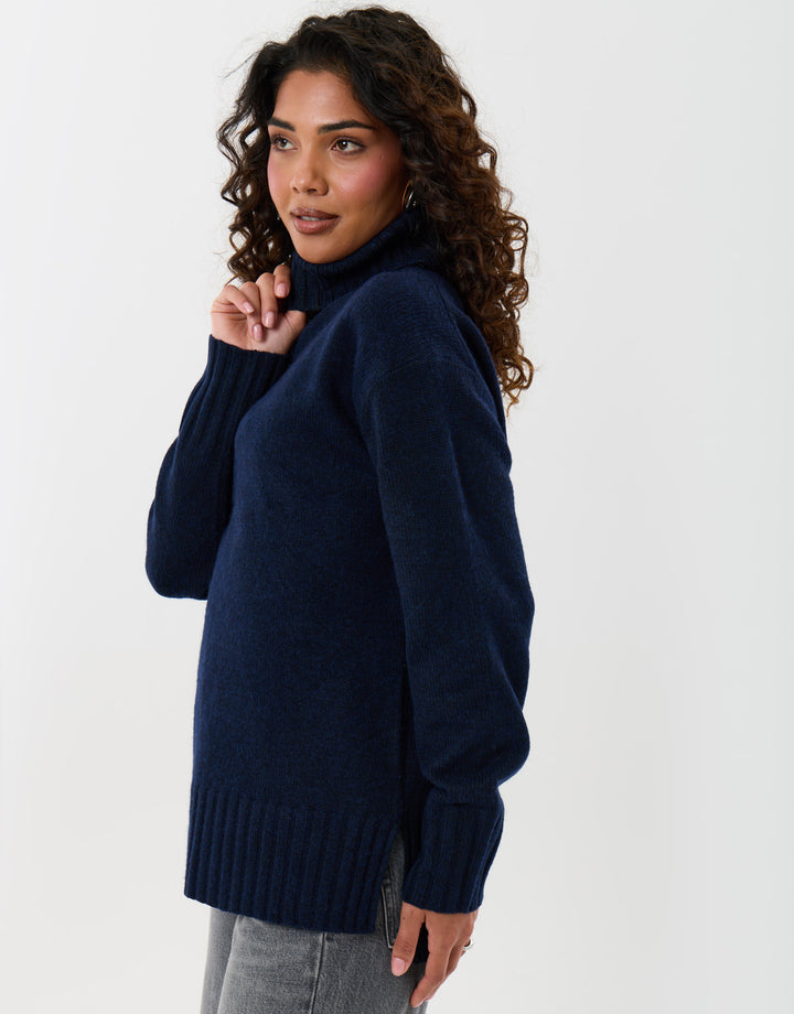 The Oversized Roll Neck Jumper in Navy