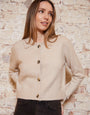 Beige Cropped Collared Knitted Cardigan