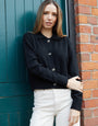 Black Cropped Collared Knitted Cardigan