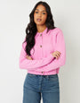 Pink Cropped Collared Knitted Cardigan