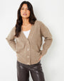 Light Brown Button Up V Neck Chunky Knit Cardigan