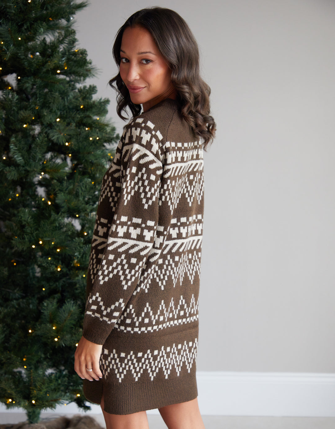 Threadbare Women's Chocolate Brown Fairisle Jumper Dress Threadbare Women's Chocolate Brown Fairisle Jumper Dress