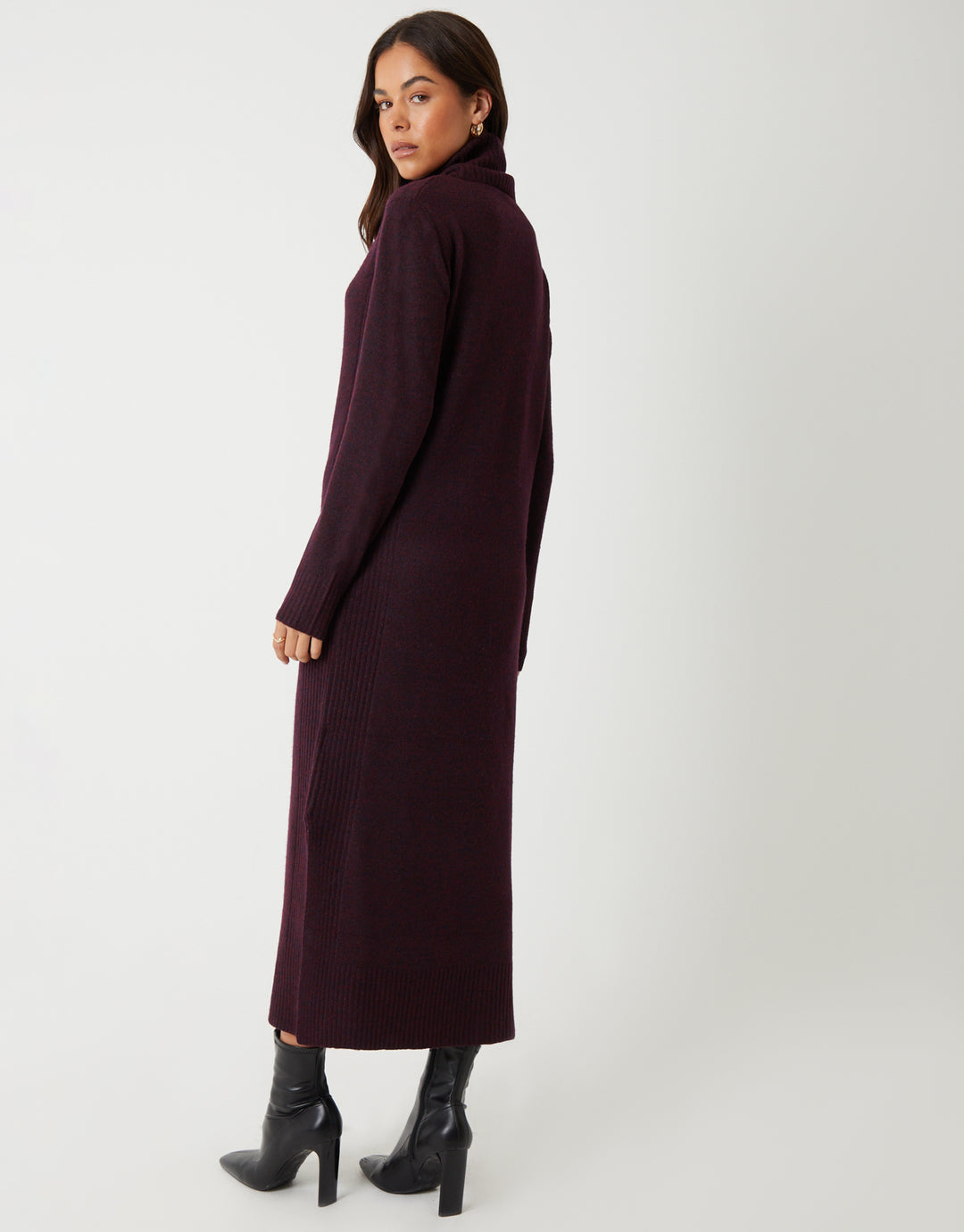Berry Red Knitted Roll Neck Maxi Dress