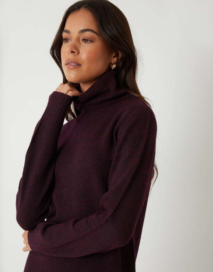 Berry Red Knitted Roll Neck Maxi Dress