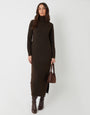 Chocolate Brown Knitted Roll Neck Maxi Dress