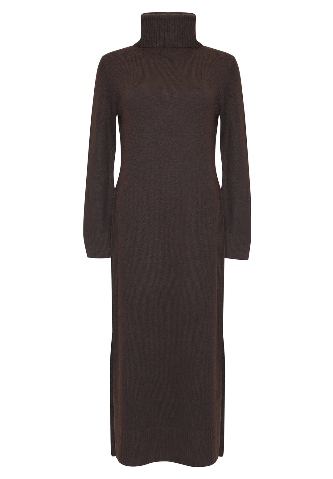 Chocolate Brown Knitted Roll Neck Maxi Dress