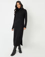 Knitted Roll Neck Maxi Dress in Black