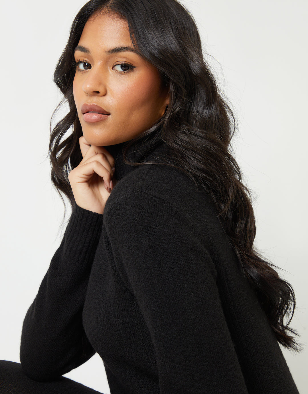 Knitted Roll Neck Maxi Dress in Black