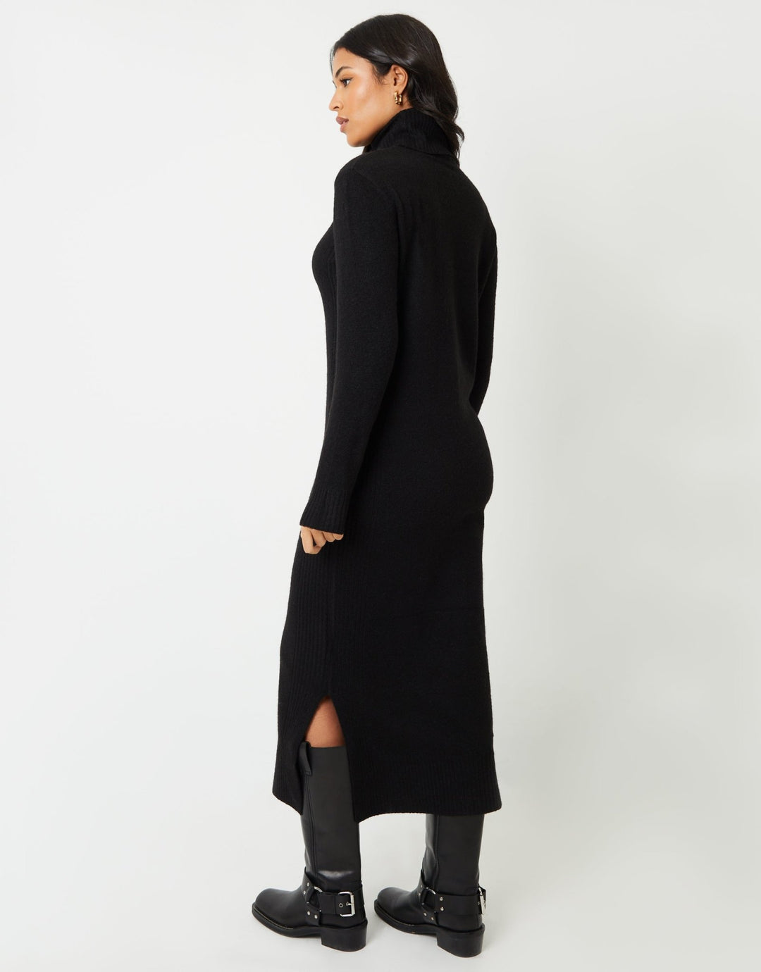 Threadbare Women's Black Knitted Roll Neck Maxi Dress