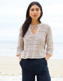 Tie Neck Crochet Jumper in Stone