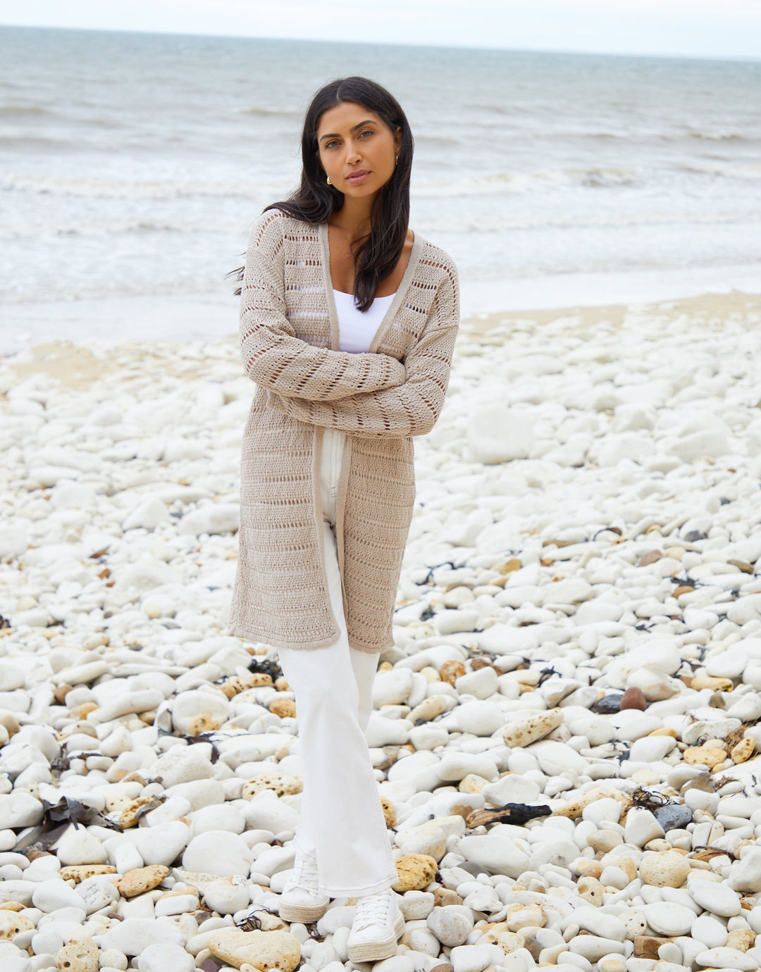 Stone Longline Crochet Cardigan