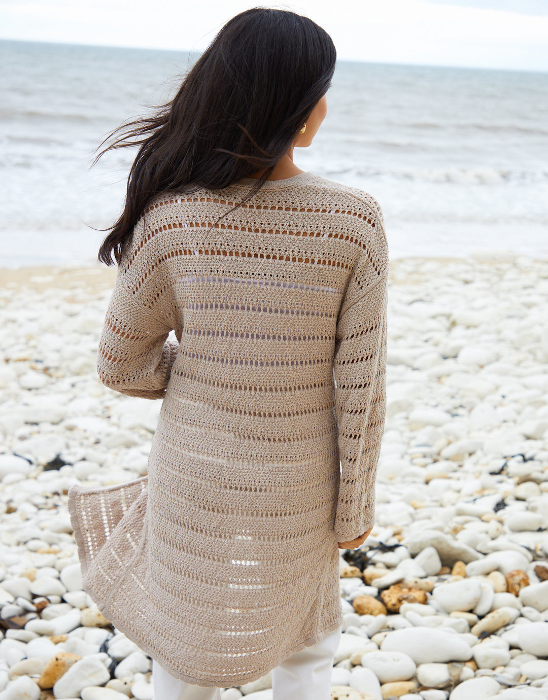 Stone Longline Crochet Cardigan