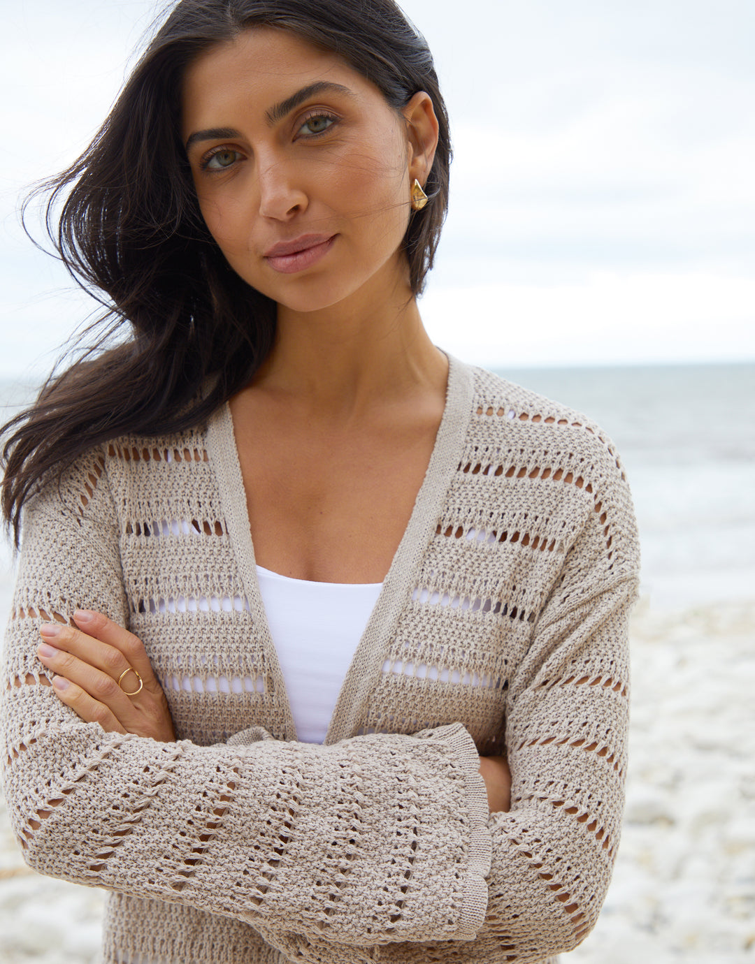 Stone Longline Crochet Cardigan