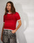 Contrast Tipping Crochet T-Shirt in Red