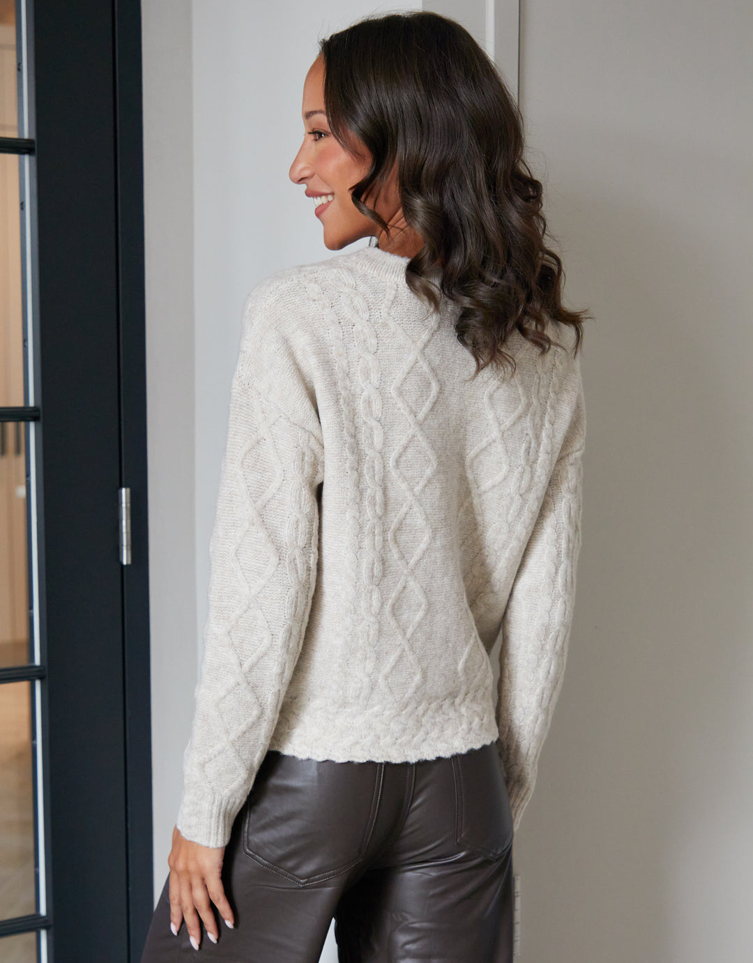 Ecru Bow Detail Cable Knit Cardigan