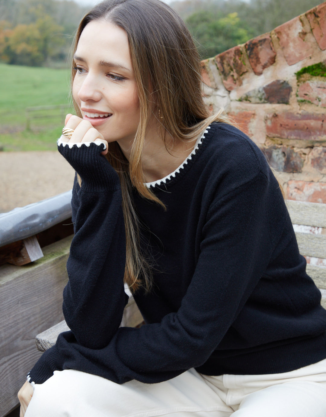 Black Contrast Edge Balloon Sleeve Jumper