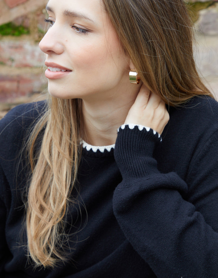 Black Contrast Edge Balloon Sleeve Jumper