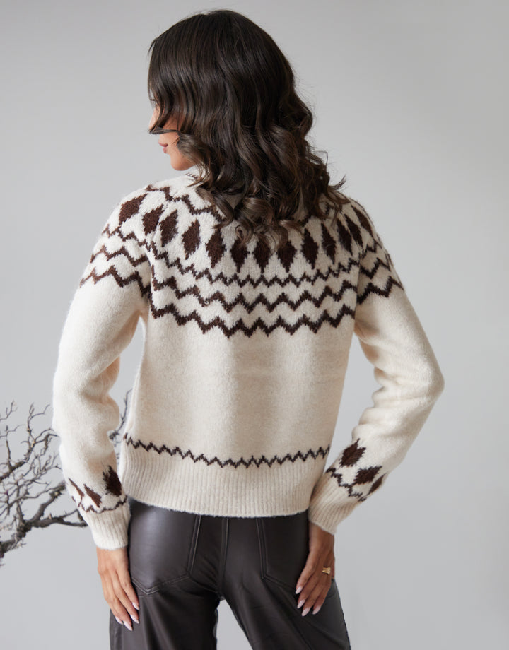 Ecru Fairisle Crew Neck Chunky Knit Jumper