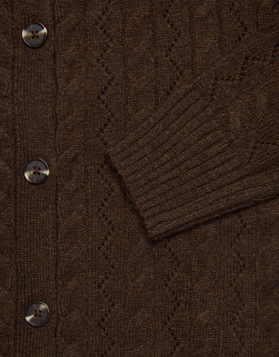 Button Up Pointelle Knit Cardigan in Chocolate Brown