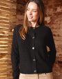 Button Up Pointelle Knit Cardigan in Black