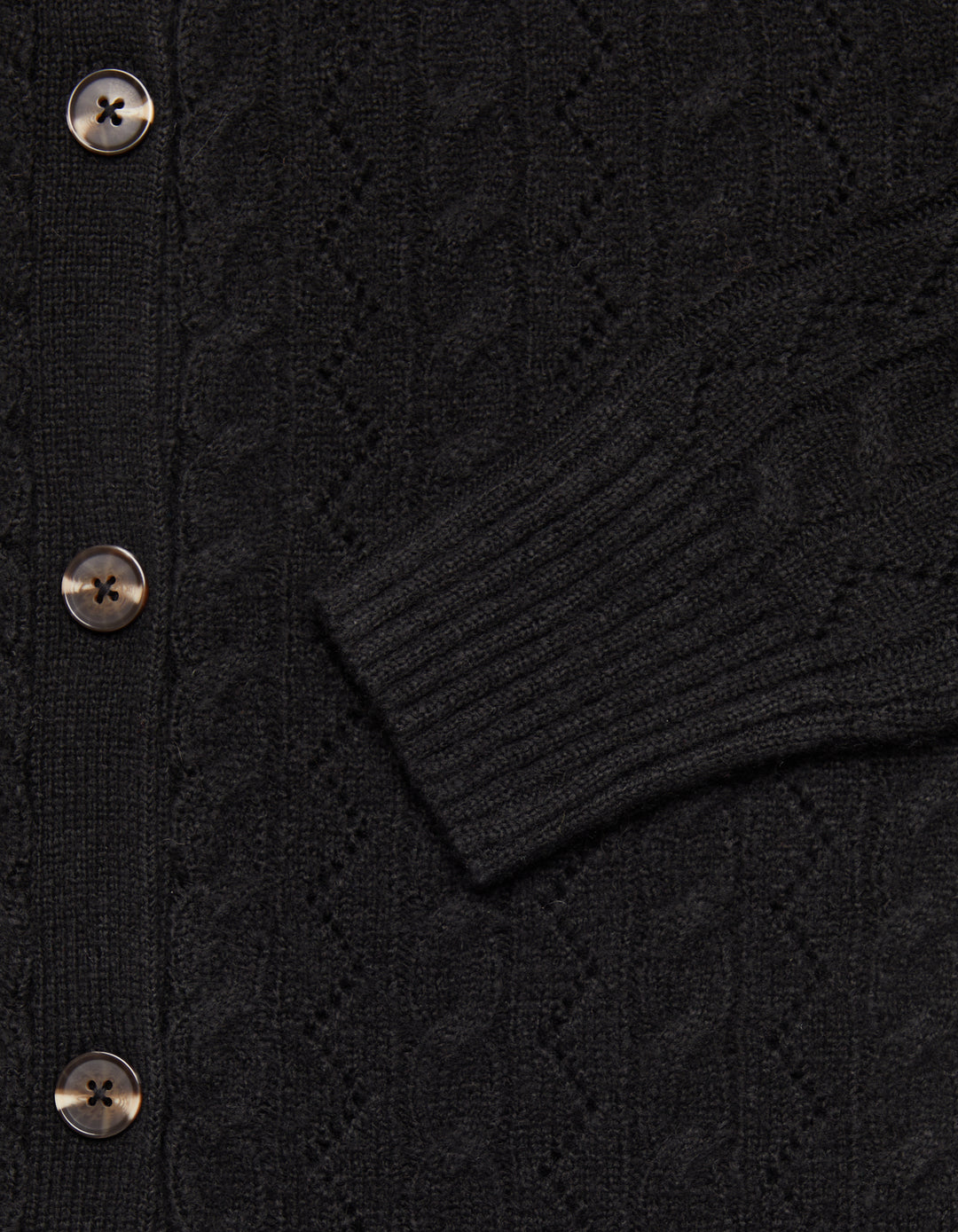 Button Up Pointelle Knit Cardigan in Black