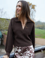 Chocolate Brown Trophy Neck Pullover Knitted Jumper