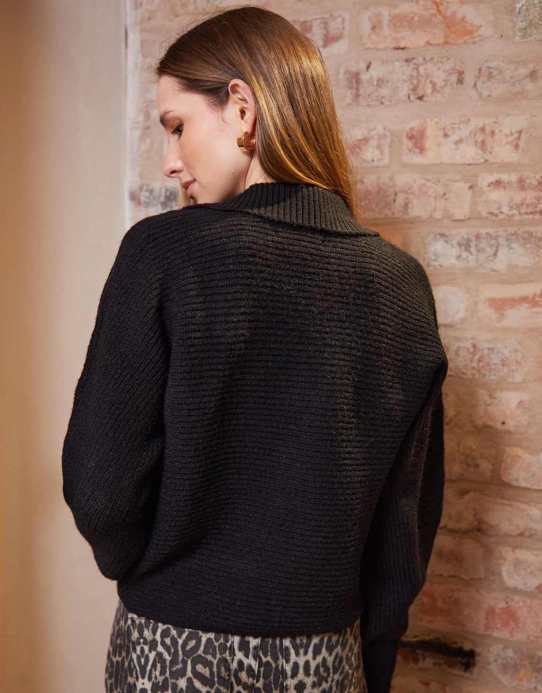 Black Trophy Neck Pullover Knitted Jumper