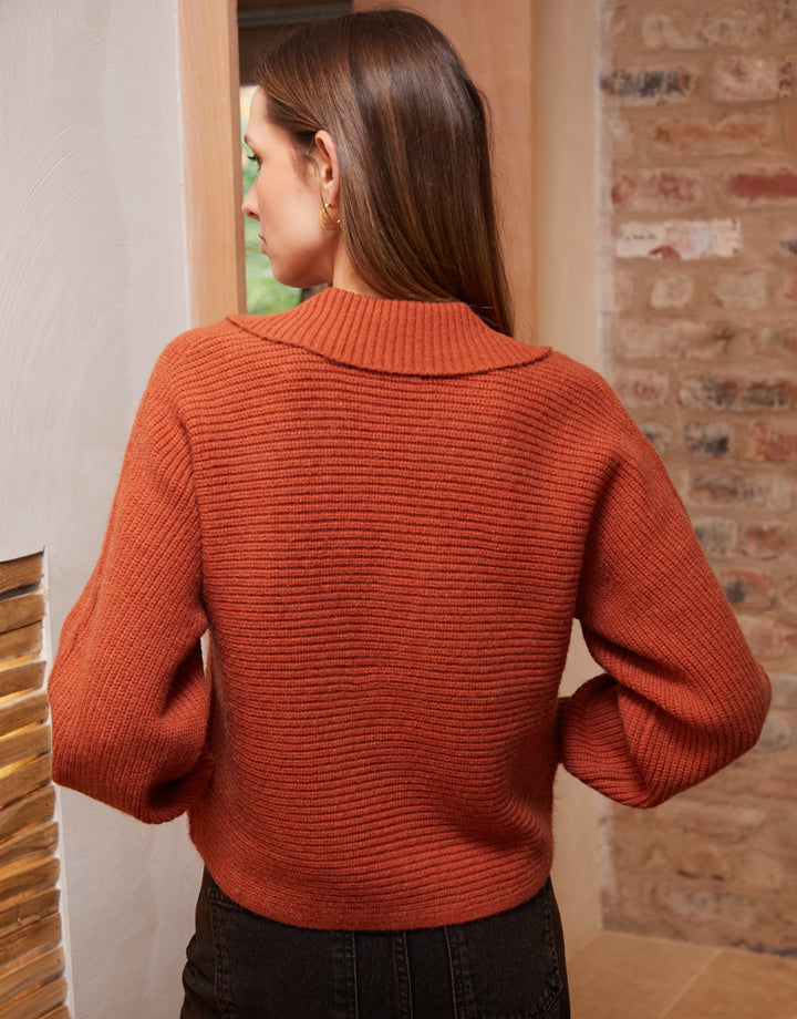 Rust Orange Trophy Neck Pullover Knitted Jumper