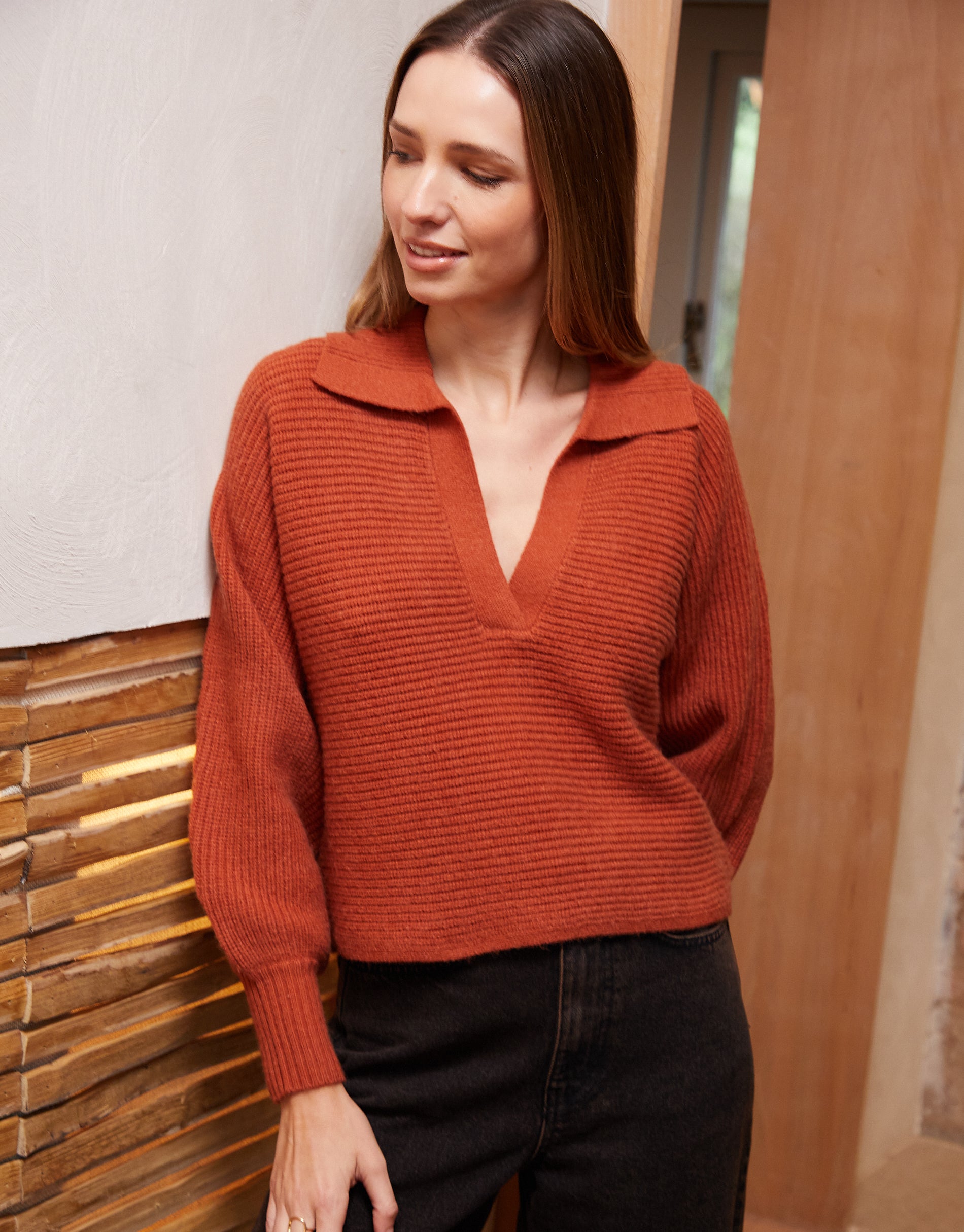 【ORANGE】Knit-sew pullover Threadbare Women's Rust Orange Trophy Neck Pullover Knitted Jumper