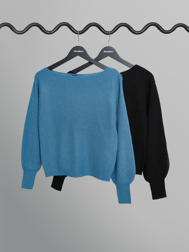 Black & Blue Chunky Knit Slash Neck Jumpers (2 Pack)