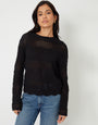 Black Long Sleeve Pointelle Crochet Knit Jumper