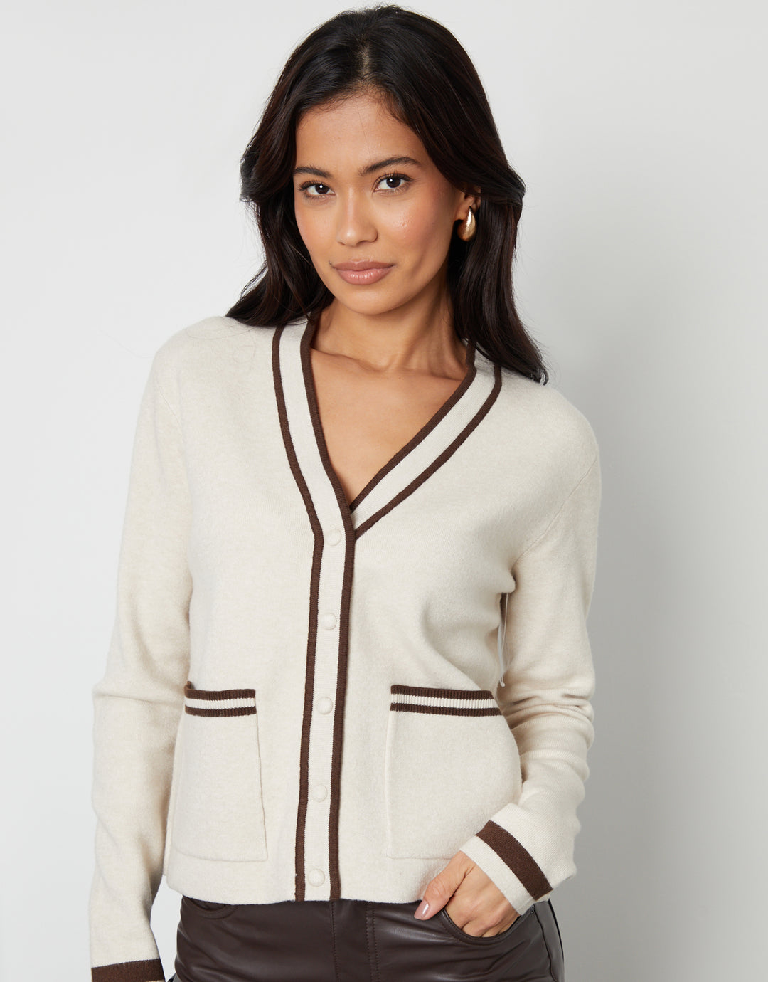 Stone Contrast Edge Knitted Cardigan
