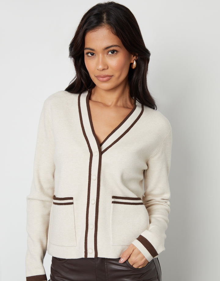 Stone Contrast Edge Knitted Cardigan