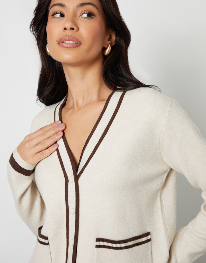 Stone Contrast Edge Knitted Cardigan