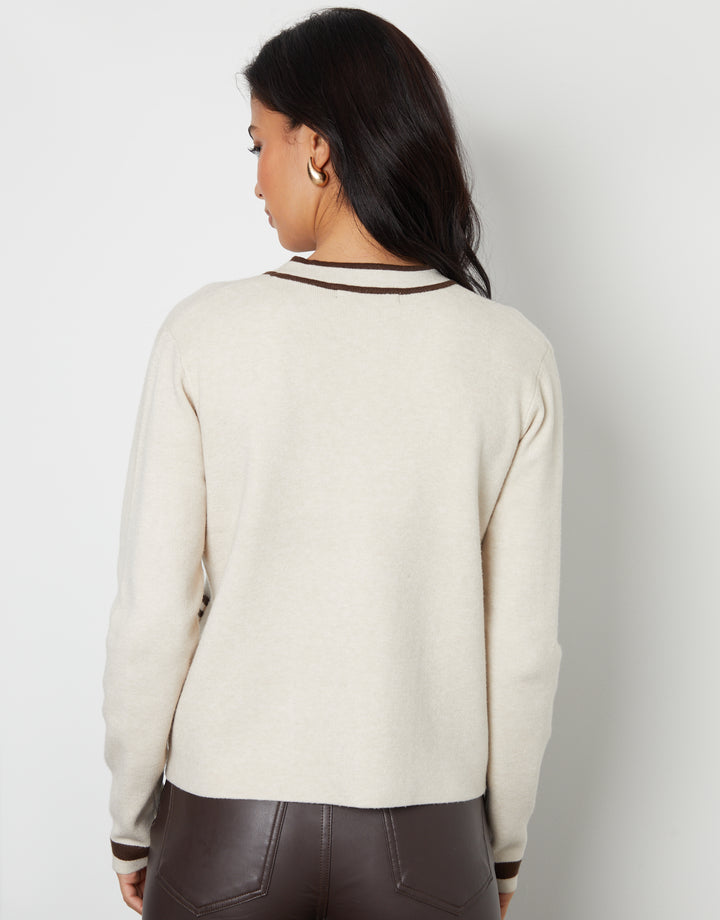 Stone Contrast Edge Knitted Cardigan