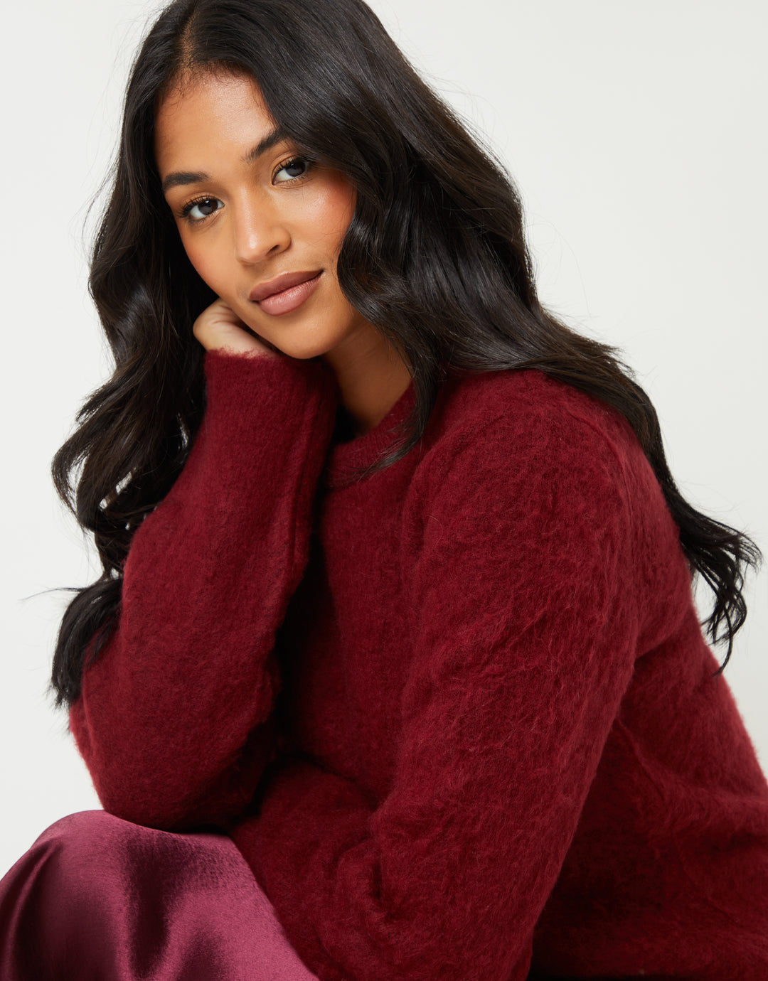Burgundy Brushed Knitted Jumper