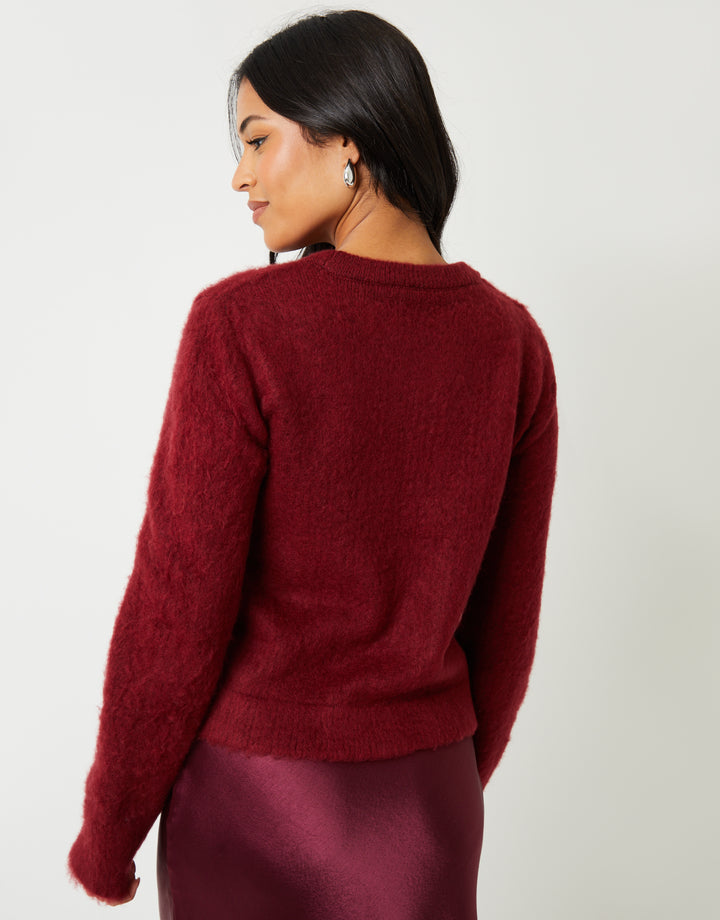 Burgundy Brushed Knitted Jumper