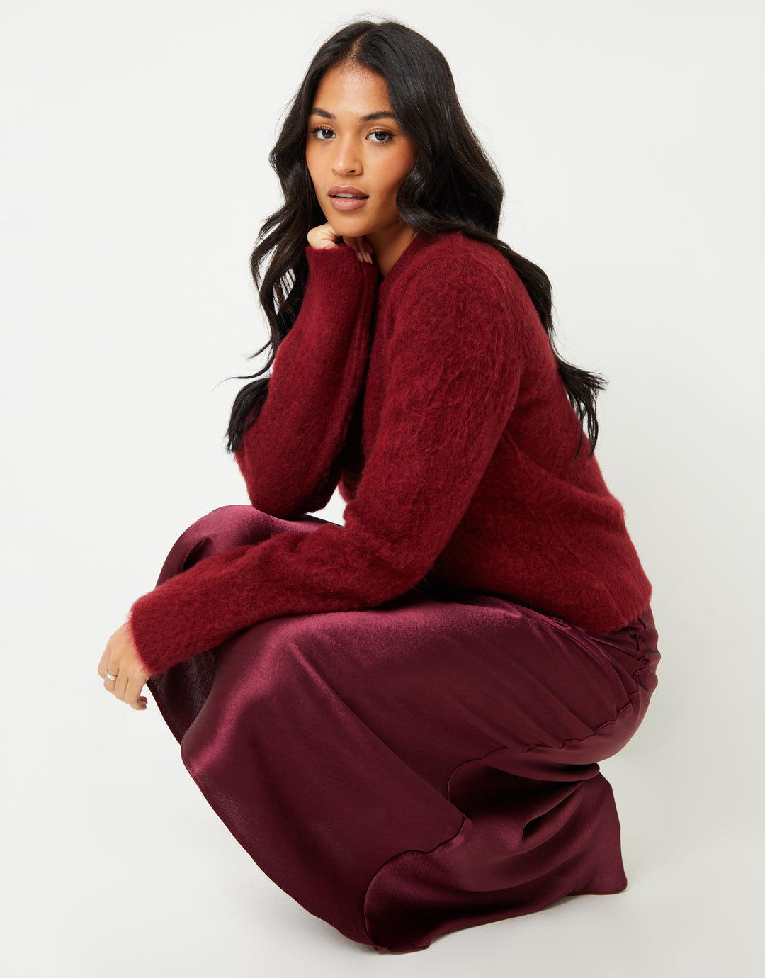 Burgundy Brushed Knitted Jumper