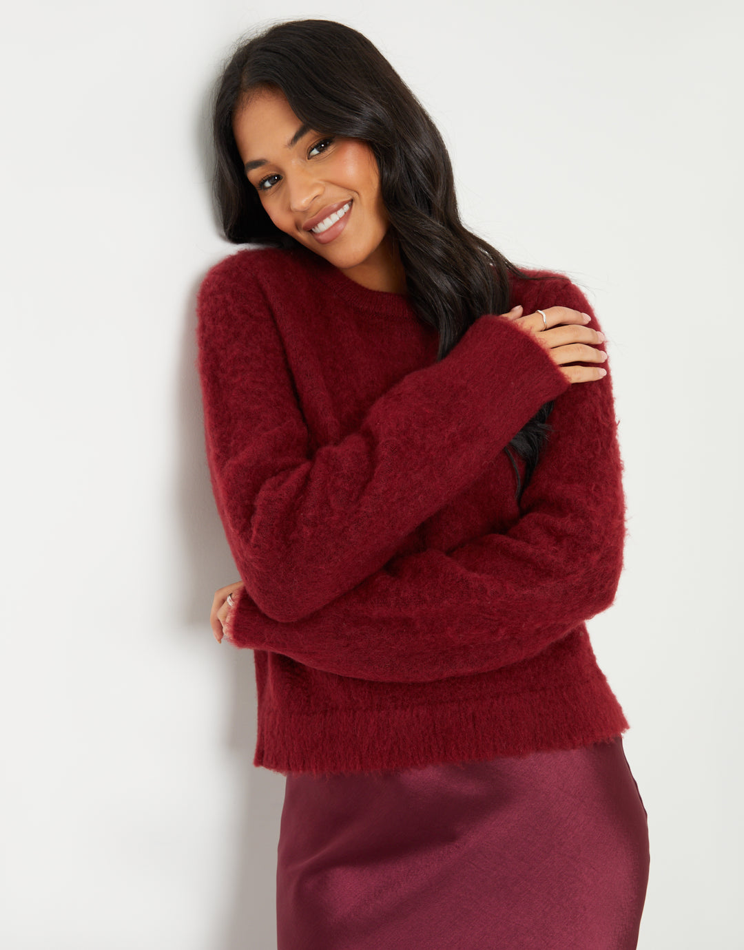 Burgundy Brushed Knitted Jumper