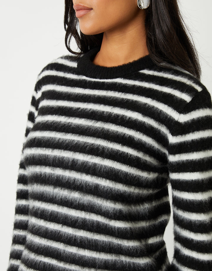 Black & White Stripe Brushed Knitted Jumper