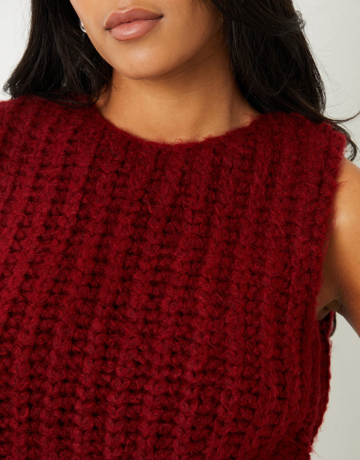 Chunky Knitted Vest in Burgundy