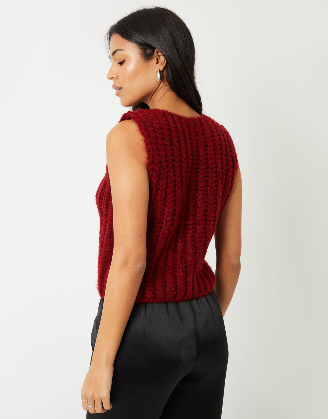 Chunky Knitted Vest in Burgundy