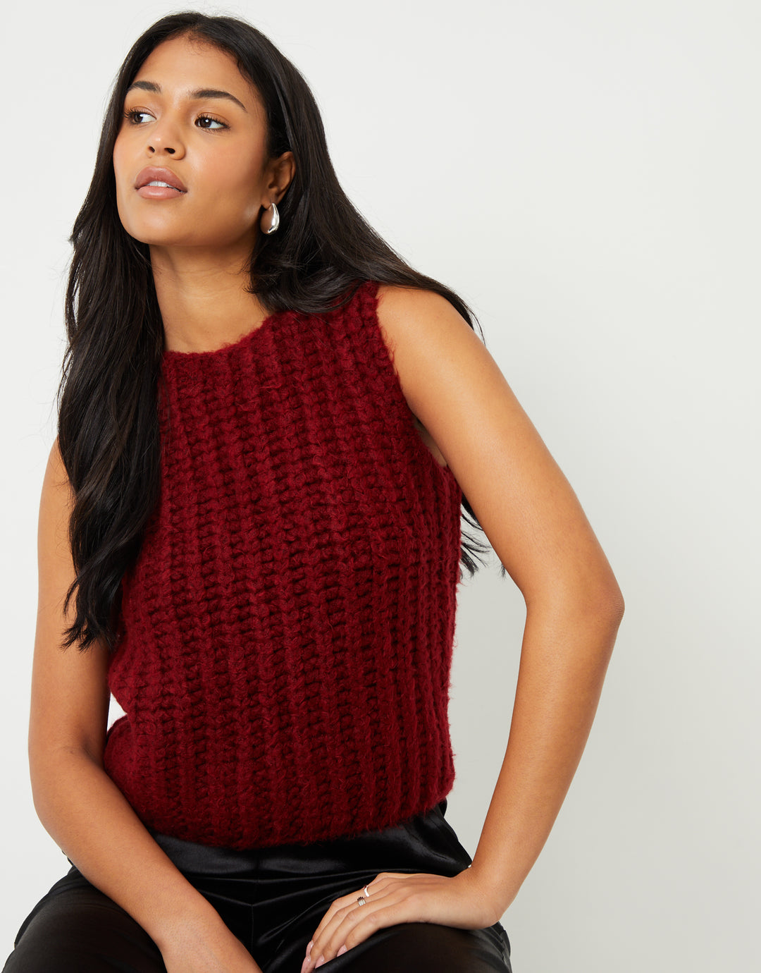 Chunky Knitted Vest in Burgundy