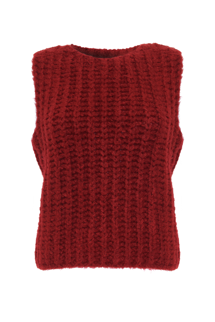 Chunky Knitted Vest in Burgundy