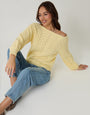 Lemon Yellow Pointelle Knit Slash Neck Jumper