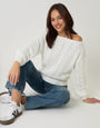 Cream Pointelle Knit Slash Neck Jumper