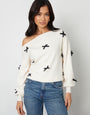 Ecru Bow Embellished Slash Neck Jumper