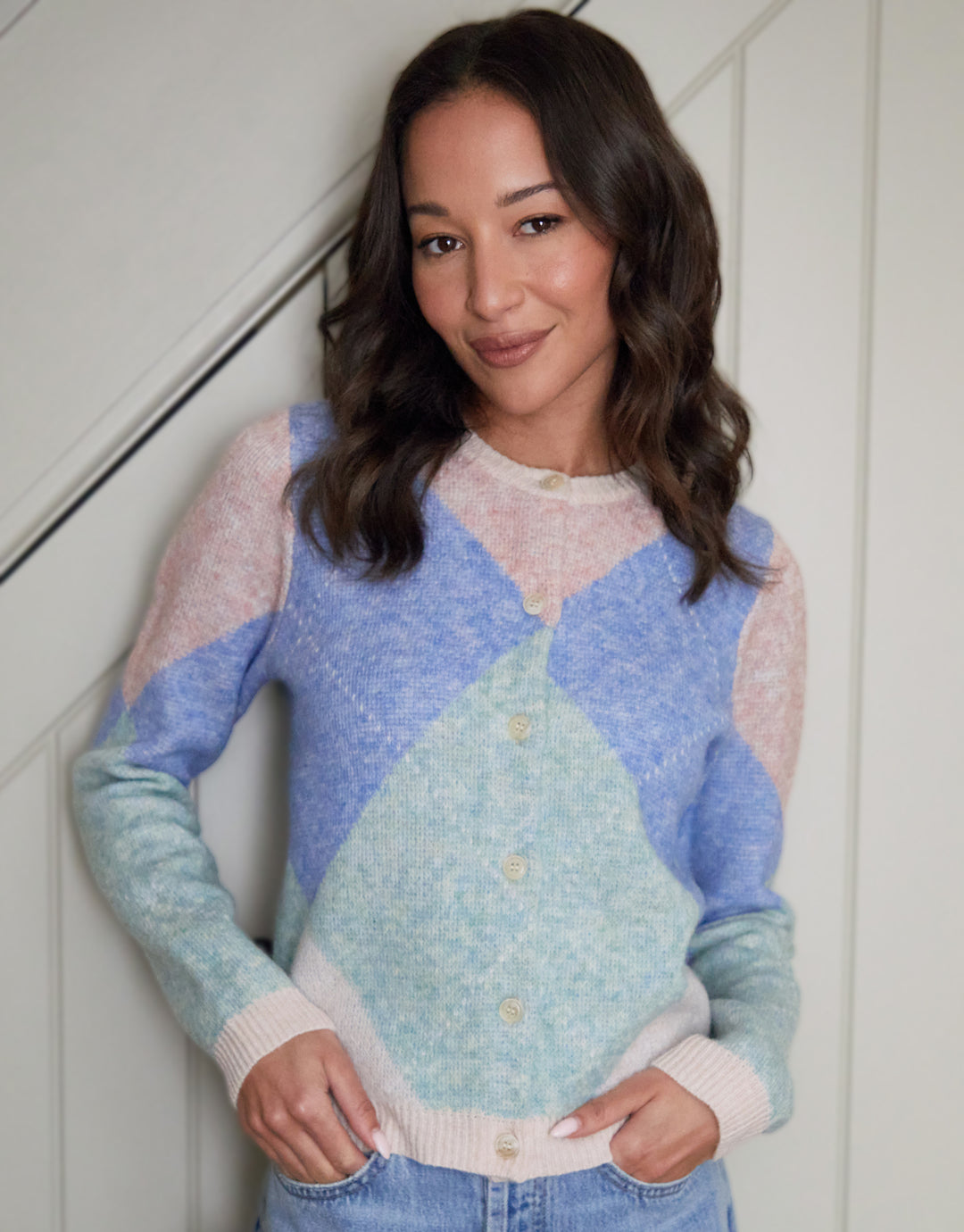 Assorted Argyle Button Up Knitted Cardigan