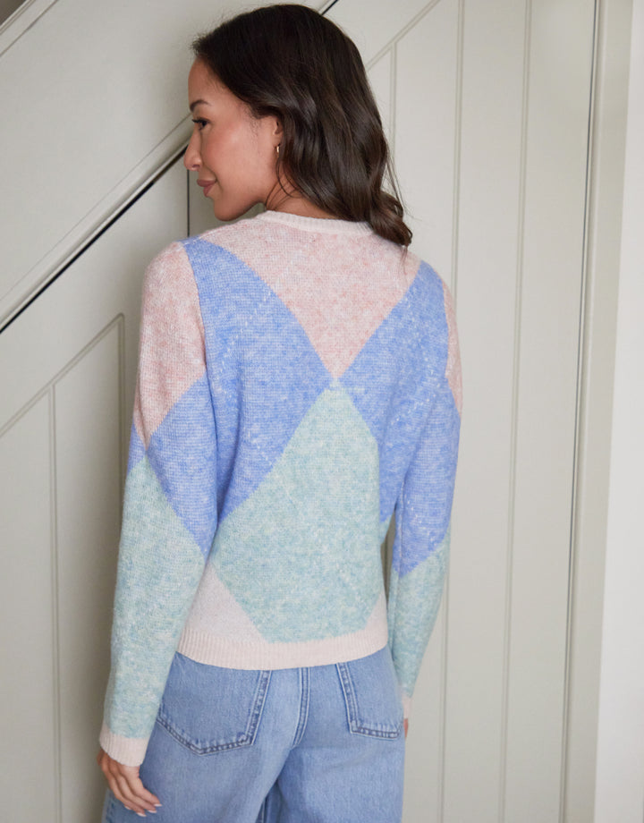 Assorted Argyle Button Up Knitted Cardigan